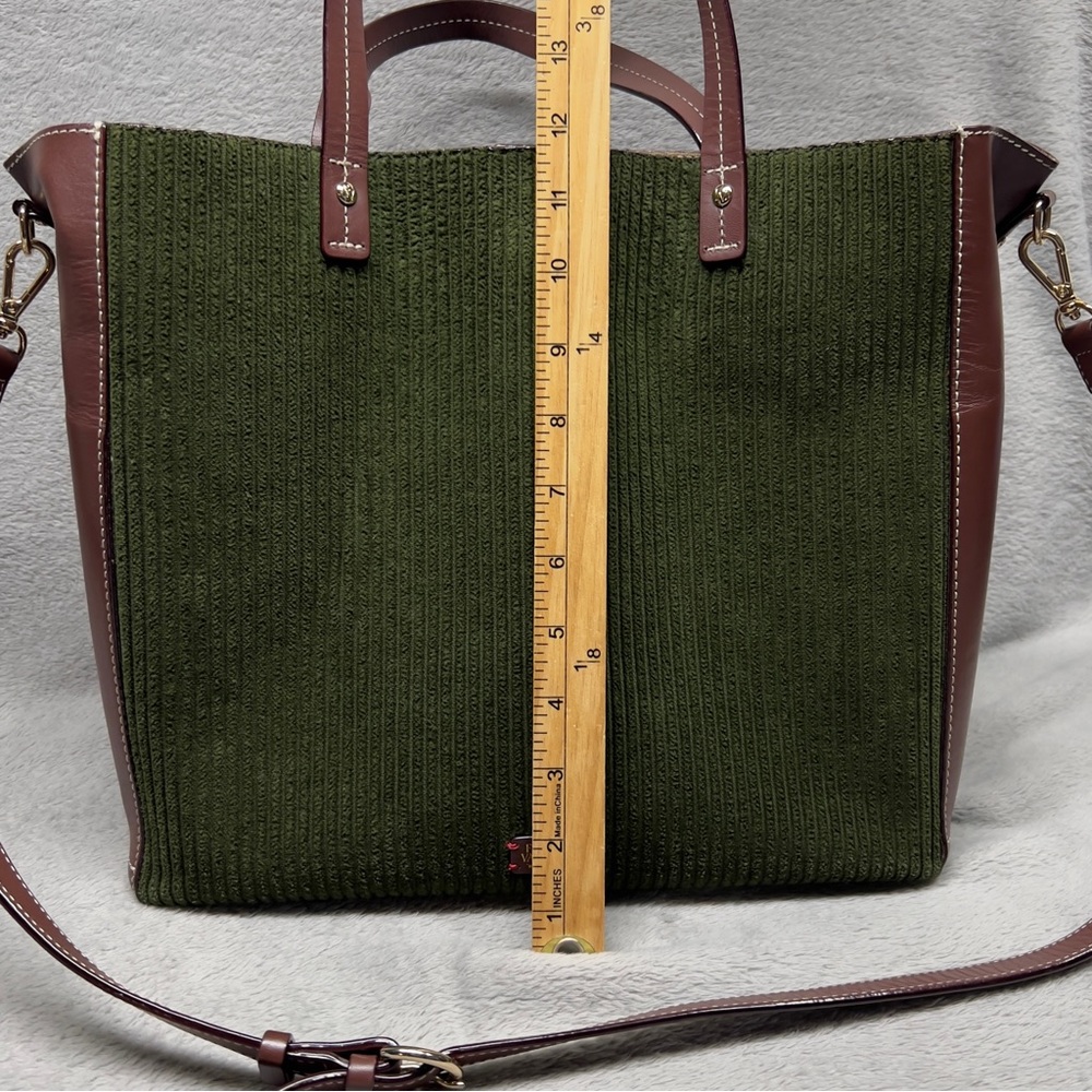 Frances Valentine Large Margaret Olive Green Corduroy And Leather Tote Bag - Picture 11 of 14